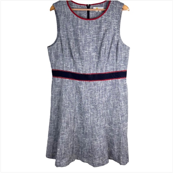 Boden Matilda Textured Dress 14 Blue Tweed Pockets Preppy Mod Nautical Easter - Picture 2 of 11